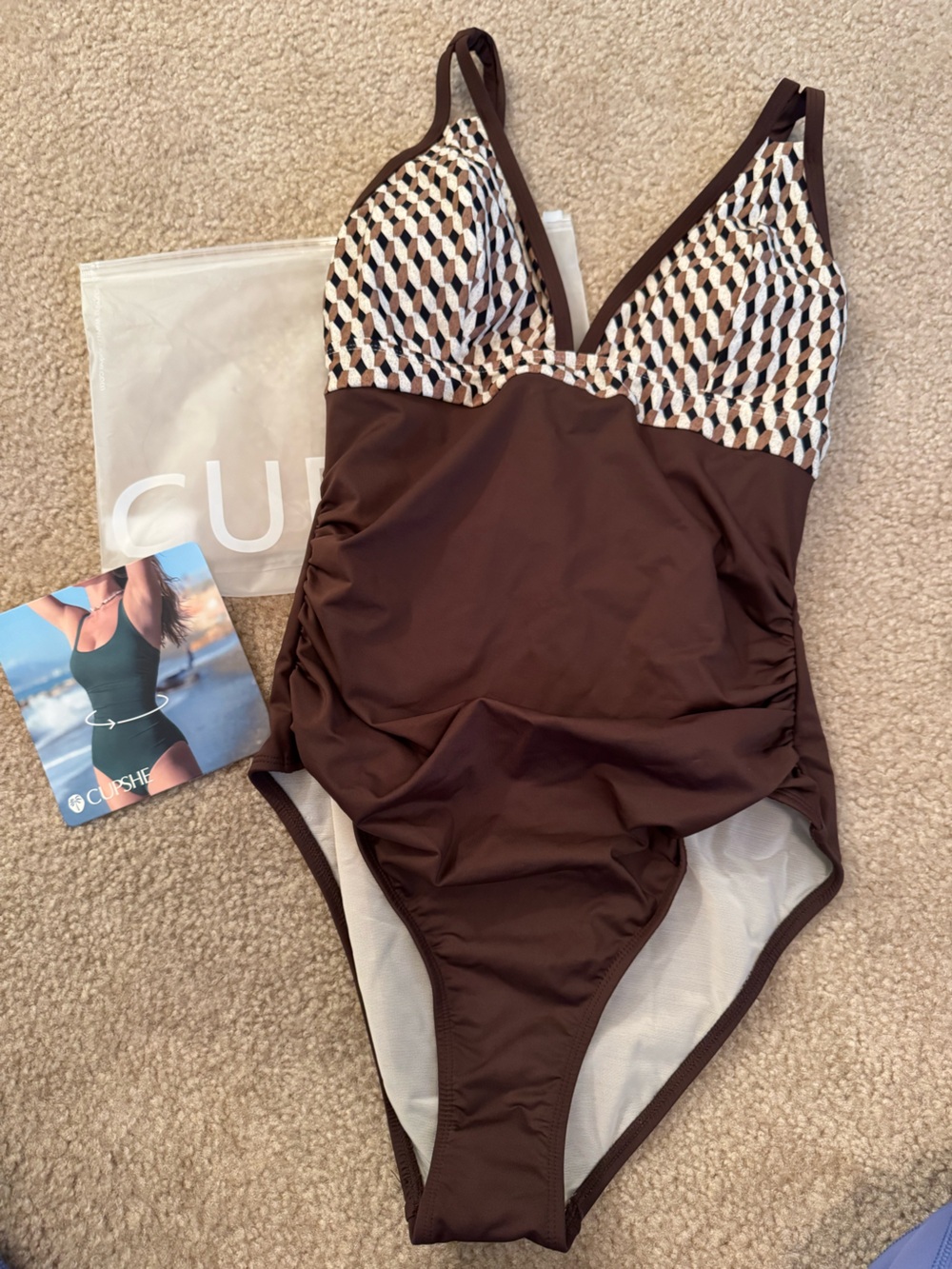 Cupshe Chocolate Brown One-Piece Swimsuit with Knit-Style Trim